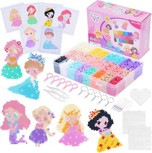 meland princess fuse beads craft kit for girls, 5mm beads set with pegboards & accessories, creative diy art toy for kids ages 5-12, perfect birthday or christmas gift for little princesses