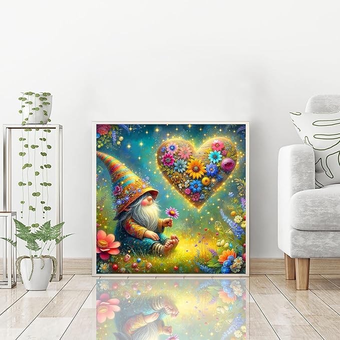 igoodom Gnome Diamond Art Kits for Adults, Gnome Diamond Painting Kit, Full Drill Round Valentine's Day Diamond Art Kits, DIY Gem Art and Crafts for Home Wall Decor Gift 14x14inch