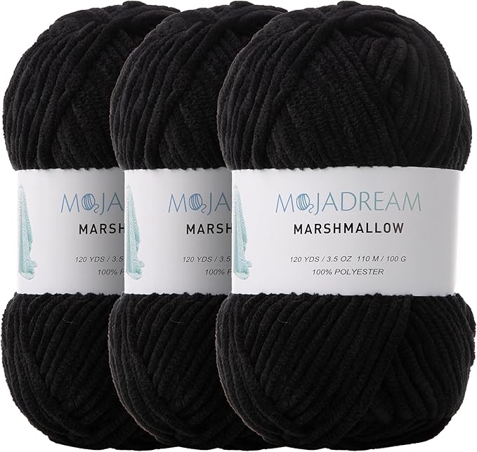3PCS 3.5oz Chenille Yarn for Blankets Amigurumi: Soft Velvet Baby Yarn Blanket Knitting and Crocheting Bulky 5# Yarn 3 Skeins of 100g (Black)