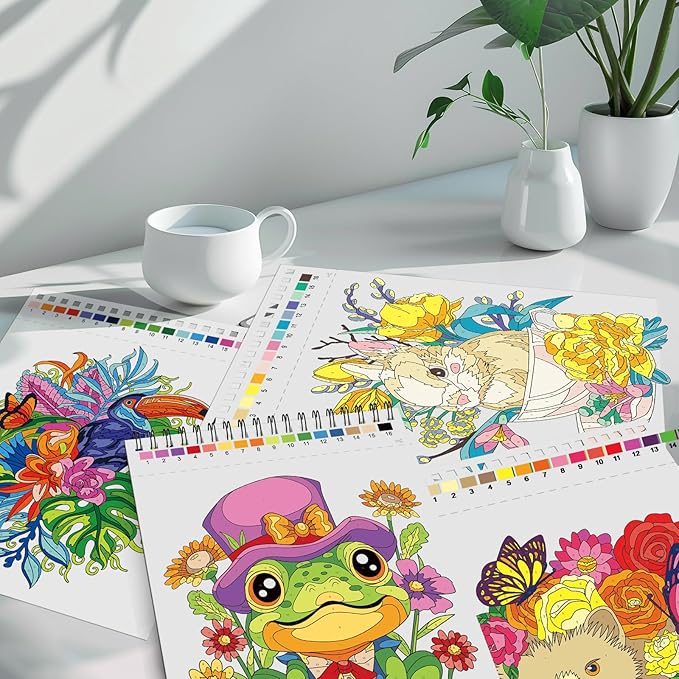 Jadeso Color by Numbers Adult Coloring Book, 30 Pages of Original Animals Patterns, Spiral Bound Coloring Book for Adults Relaxation, Color by Numbers for Adult, Thick Smooth Paper(120gsm)