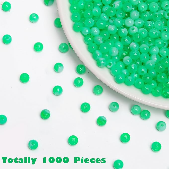 bonny boxx 1000pcs 6mm green jade round beads, smooth acrylic balls, plastic resin gumball bubblegum chunky beads for necklace & bracelet making, crafting supplies