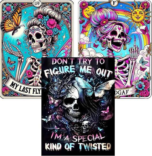 Meothan Diamond Art Kits for Adults, 3 Pack Horror Skull Diamond Painting Kits for Adults, 5D DIY Round Full Drill Gothic Gem Art Paint by Diamonds Dots Crafts Kits for Home Decor Gift 12x16inch