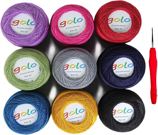golo Crochet Thread Size 30 Embroidery Thread 10gx9 Crochet Yarn for Hand Knitting Tatting Yarn 30-9-4