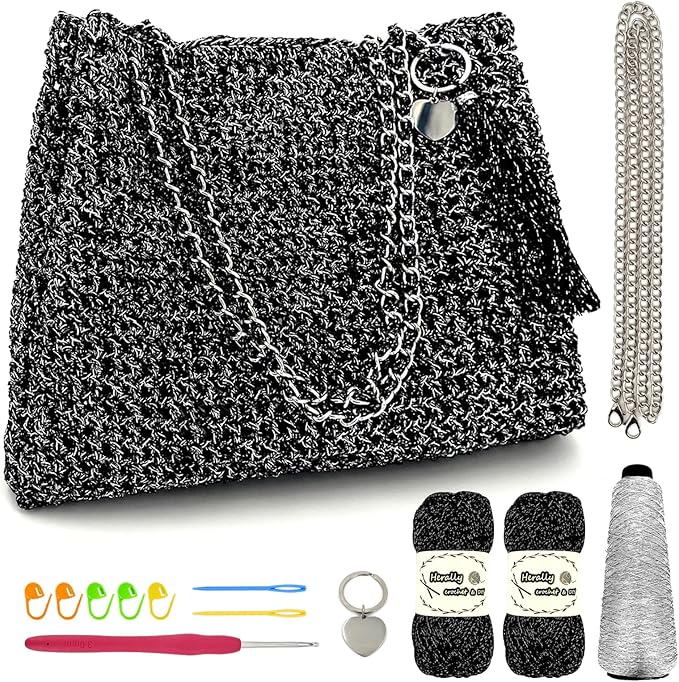 Herally Crochet Kit DIY for Beginners - Include Yarn, Hook and Accessory - with Step by Step Video Tutorials - Shining Tote Bag