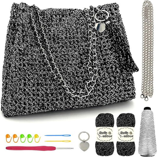 Herally Crochet Kit DIY for Beginners - Include Yarn, Hook and Accessory - with Step by Step Video Tutorials - Shining Tote Bag