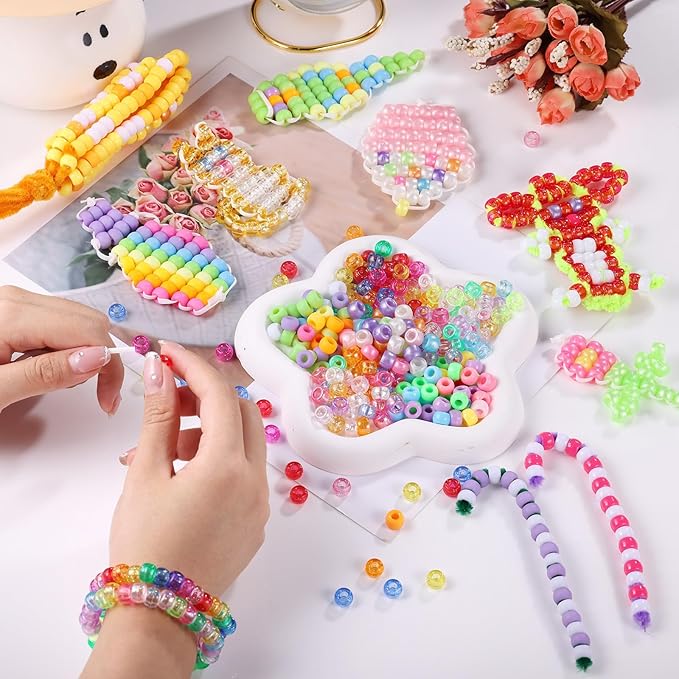 3400Pcs Pony Beads Bulk, 48 Colors Plastic Pony Beads for Bracelets Jewelry Making, Funtopia Kandi Beads for Craft DIY Project, Rainbow Hair Beads for Braids for Girls, 6 Color Series, 6x9 mm