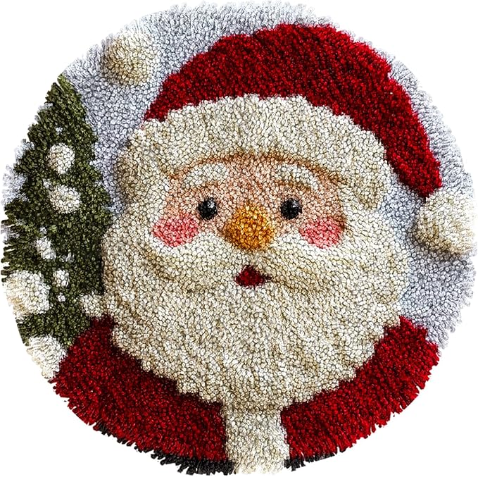 Latch Hook Rug Kit Cute Cartoon Santa Claus Easy for Beginners Round Shape Carpet Crochet Yarn Craft Mini Rug DIY Hook and Latch Little Tapestry for Home Decor 30x30cm-9