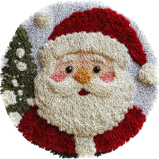 Latch Hook Rug Kit Cute Cartoon Santa Claus Easy for Beginners Round Shape Carpet Crochet Yarn Craft Mini Rug DIY Hook and Latch Little Tapestry for Home Decor 30x30cm-9
