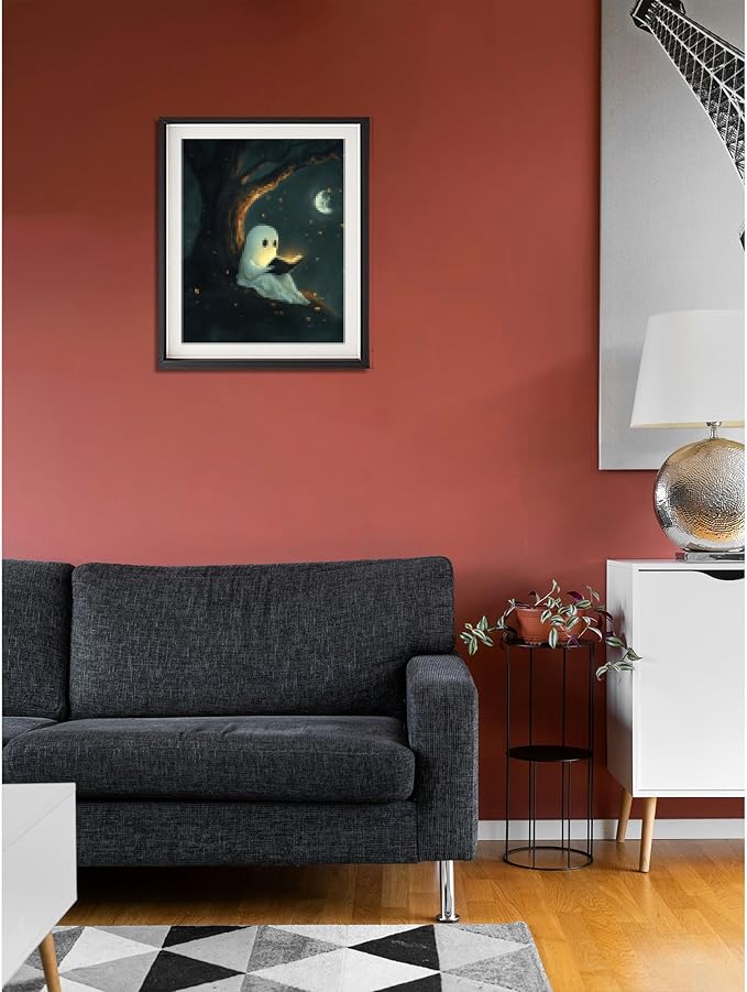Cawpom Ghost Reading Paint by Numbers Kit for Adults, Halloween Spooky Paint by Number, Funny Ghosts Acrylic Painting, Home Wall Decor - Moon Night(16x20inch, No Frame)