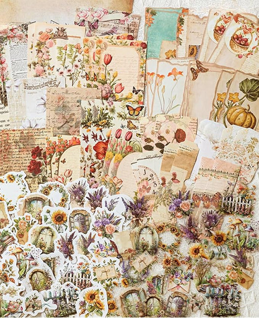 100PCS Vintage Journaling Scrapbooking Supplies Ephemera Pack for Junk Journal Planners Decoupage Paper Scrapbook Stickers Aesthetic Cottagecore Collage Craft Album (Plants)
