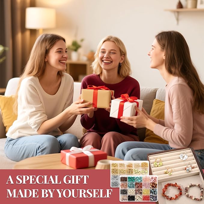 1500Pcs Natural Stone Jewelry Making Kit for Adults Women - Irregular Crystal Gemstone Beads (Turquoise, Agate, Shell) & Charms for DIY Boho Bracelet, Necklace, Earring & Ring Making Supplies Gift