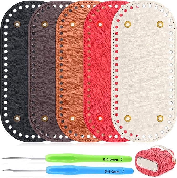 SilTriangle 5 Pcs Purse Bottoms for Crochet Bags with 2 Pcs Hook, Crochet Purse Kit Basket Base Leather Bag Bottoms for DIY Bags Making Supplies Kit Knitting (Fresh Color)
