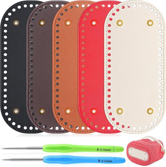 SilTriangle 5 Pcs Purse Bottoms for Crochet Bags with 2 Pcs Hook, Crochet Purse Kit Basket Base Leather Bag Bottoms for DIY Bags Making Supplies Kit Knitting (Fresh Color)