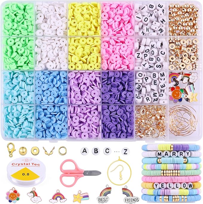 Wuollgess 3500 PCS Pastel Clay Beads for Bracelet Making Kit, Polymer Macaron Heishi Beads for Jewelry, Friendship Bracelet Kit with Spacer Letter for Necklace Earring DIY for Adults