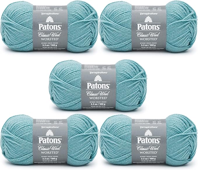 Patons Classic Wool Teal Chalk Yarn - 5 Pack of 3.5oz/100g - Wool - 4 Medium - 210 Yards - Knitting/Crochet