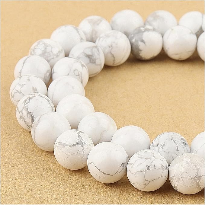 Natural Stone Beads for Jewelry Making - 8mm Gemstone Round Beads for Bracelets(45-48pcs, Howlite)