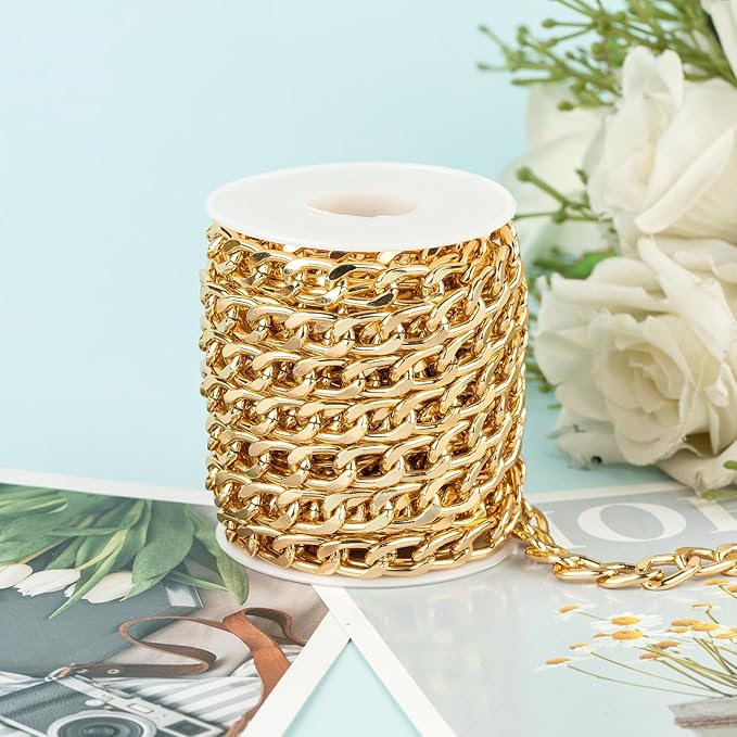 YOUBEIYEE 16.4 Feet Gold Chain for Jewelry Making, Lightweight Gold Plated Aluminum Curb Chain Handmade Decorative Craft Chain
