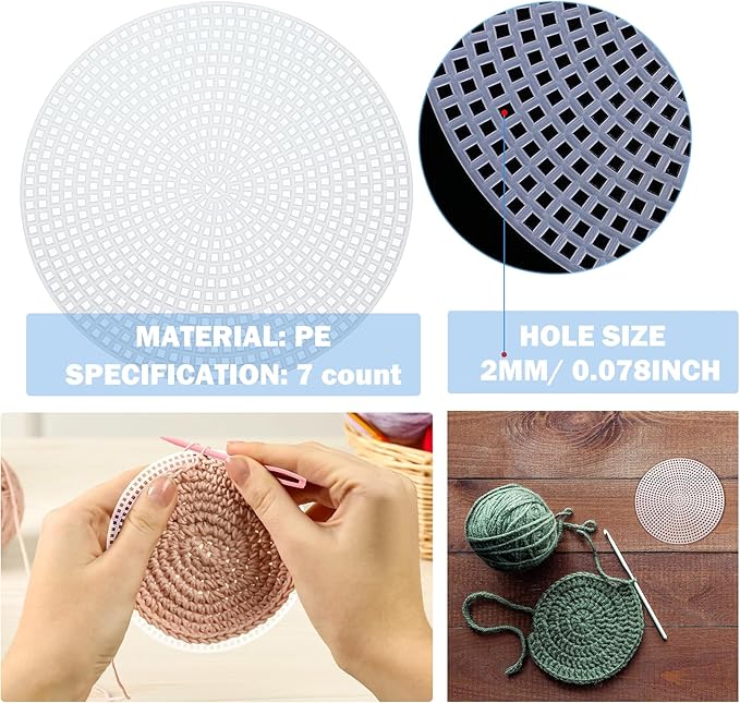 Allazone 58 PCS Mesh Plastic Canvas Sheets 5 Size Round Clear Plastic Canvas for DIY Crafts Embroidery Cross Stitch, Acrylic Yarn Crafting, Knit and Crochet Projects