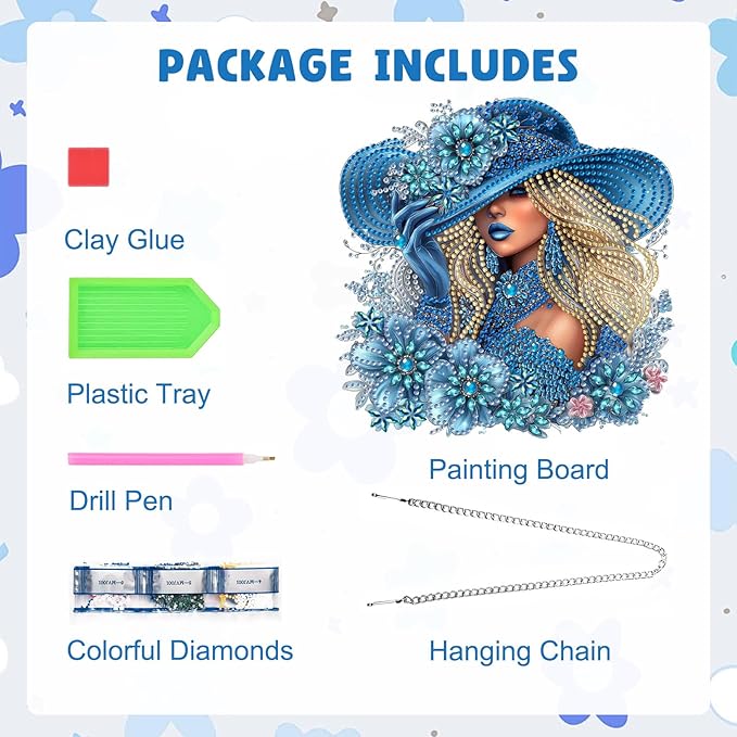MAXBYE Petty Lady Diamond Art Kits for Adults Hanging Ornament, DIY Special Crystal Diamond Painting kit, Double Sided Painting Kits for Beginners Gift Wall Home Decoration 8×8 Inch