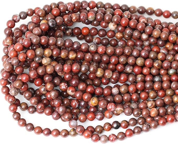 cheavian 60pcs 6mm natural red brecciated jasper gemstone round loose beads stone beads for jewelry making diy 1 strand 15"