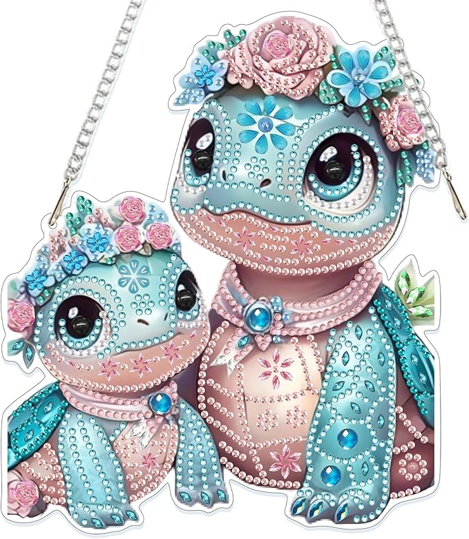 GHHKUD Hanging Diamond Art Turtle Pendants Kits, DIY Hanging Decoration Double Sided Animals Diamond Pinting Ornaments for Adults Kids Gifts for Home Decor
