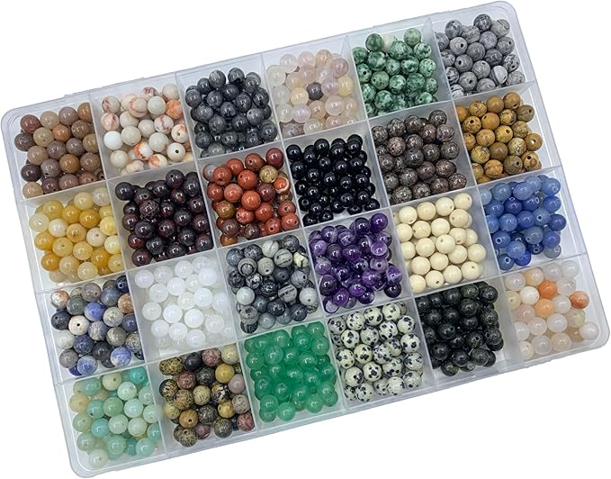 960pcs 6mm Natural Round Stone Beads,Multiolor Crystal Energy Stone,Loose Gemstone Accessories Hole Size 1mm,DIY Smooth Beads Necklace Bracelet for Jewelry Making (6mm 24Color 01 Material-A)