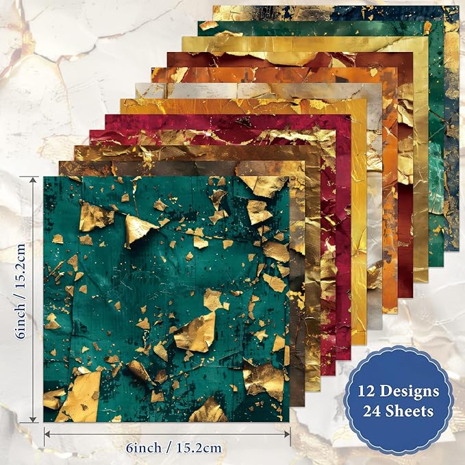 Scrapbook Paper - 24 Sheets 6"x 6" Scrapbooking Vintage Patterned Decorative Decoupage Paper for Wrapping Cardmaking Supplies DIY Crafts Photo Album