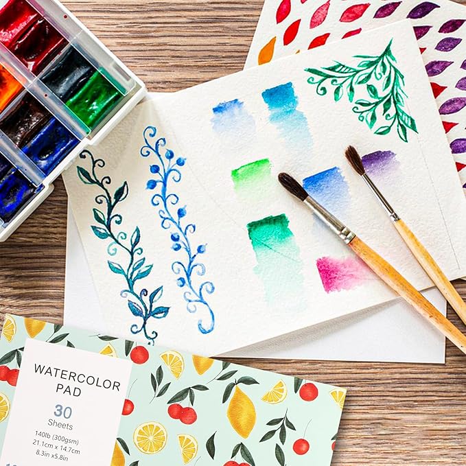 30 Sheets Watercolor Paper Pad, A5 (8.3 x 5.8) Cold Press Watercolor Paper, 140 lb/300 GSM Tearable Water Color Pad for Art Painting, Drawing, Mixed Media, Stocking Stuffers