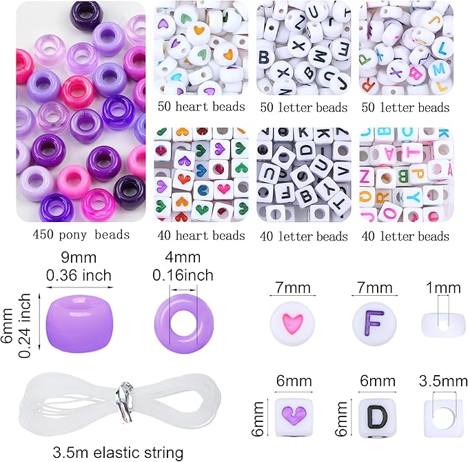 XIANNVXI 24Colours Pony Beads for Bracelet Friendship 720pcs Letter Kandi Purple Pony Beaded for Jewelry DIY Crafts Bracelet Making