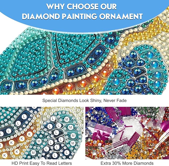 NEWENMO Hanging Diamond Art Kit for Adult, Sea Turtle, 5D Special Shaped Rhinestone Diamond Painting Ornament, Marine Animals, DIY Acrylic Diamond Art Painting Window Pendants Home Garden Wall Decor