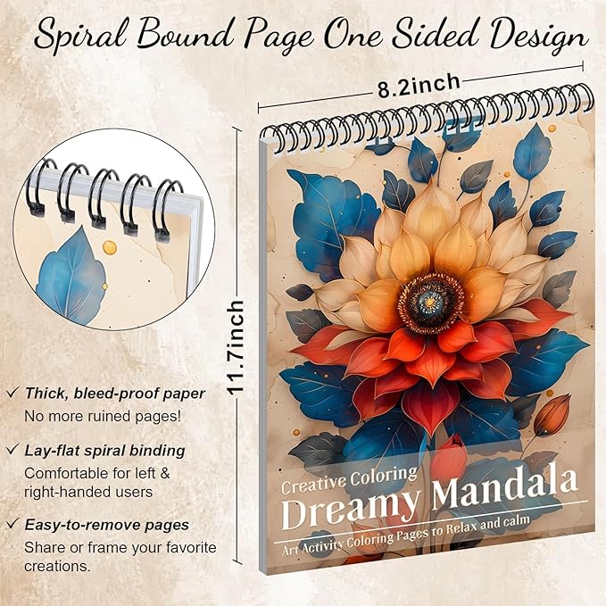 Mandala and Nature Coloring Books for Adult Women Relaxation Spiral Bound Page Printed Single-Sided Gifts Arts and Crafts for Women to Relax, Anxiety and Depression 24 Colorful Coloring Pages