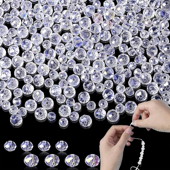DUQGUHO Glass Beads,500 Pcs Crystal Beads Clear Beads for Jewelry Making Colorful Loose Beads Bulk Glass Beads for Bracelets 6/8mm AB Color