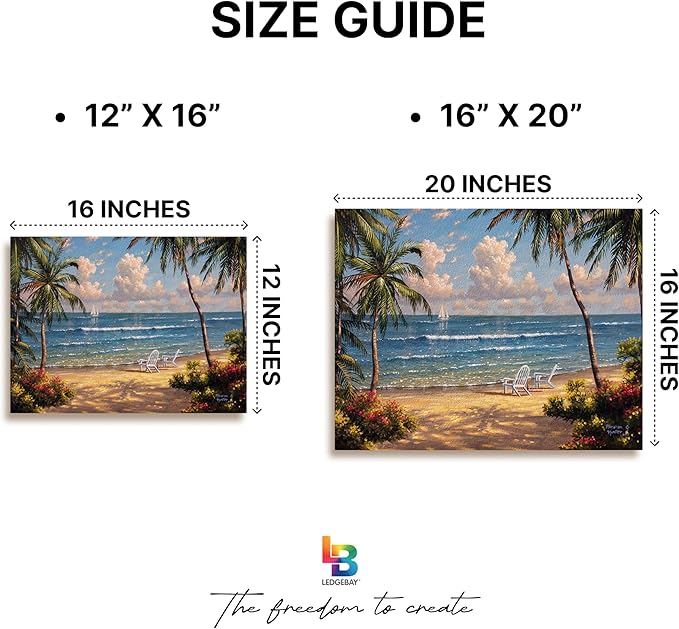 Ledgebay DIY Paint by Numbers Kit for Adults Framed Canvas: Beginner to Advanced Paint by Numbers Kit, Kits Include Acrylic Paint Set Brushes Tabletop Easel (Seaside Paradise 12" x 16" Framed)