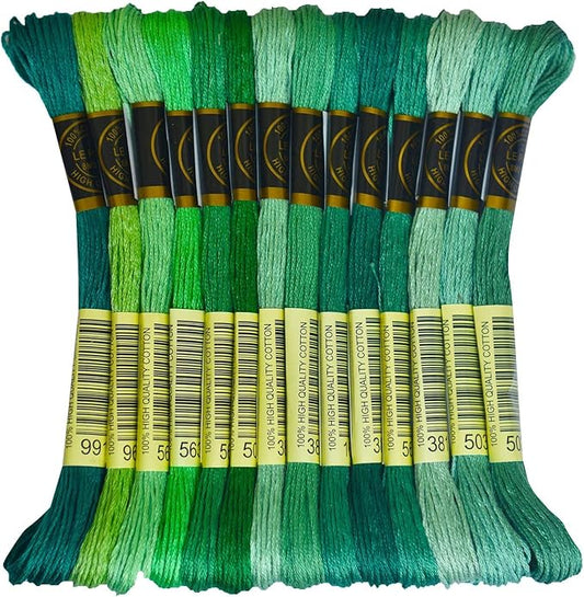 Blue Green Gradient Color Embroidery Floss - Cross Stitch Threads - Friendship Bracelets Floss - Crafts Floss - 14 Skeins Per Pack Embroidery Floss