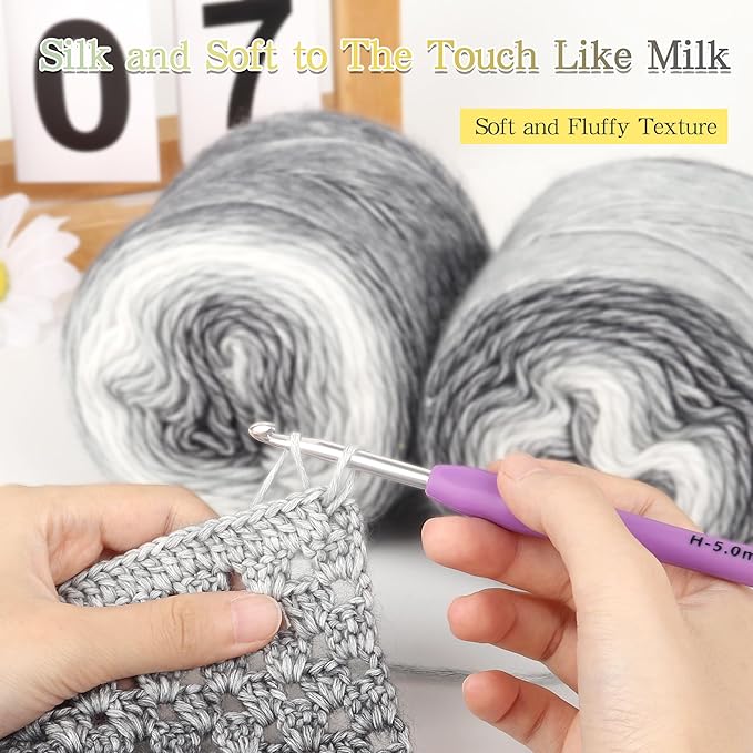Katech Ombré Yarn for Crocheting-Gradient Cake Yarn-4x100g 60% Cotton 30% Acrylic 11% Wool-Multicolor Soft Rainbow Cotton Crochet Yarn for Scarves, Shawls, Blankets and Garments(O)