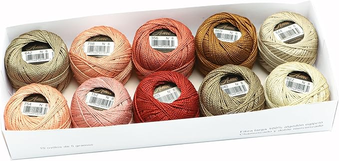 Size 8 Double Mercerized Egyptian Long Staple Cotton Pearl Thread Ball 5 Grams Rainbow Color Embroidery Thread 10 Colors per Box for Crochet Hardanger Cross Stitch Hand Embroidery (Set Z)