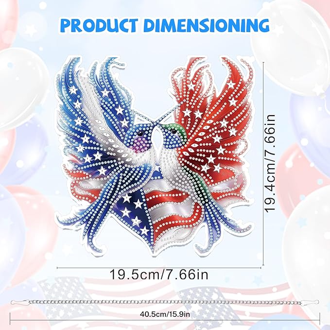 Bowetile Independence Day Birds 5D Diamond Art Hanging Kits for Adults, 4th of July Diamond Painting USA Window Pendant Kits, Special Shape Gem Art Suncatcher Ornament for Home Garden Wall Decor