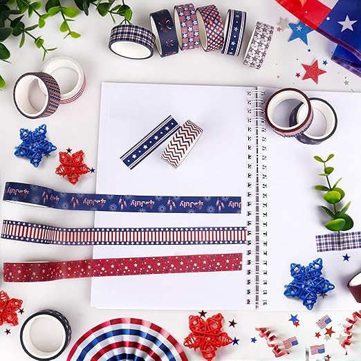 Independence Day Decorative Tape Set 20 Rolls 4th of July Washi Tape Patriotic Stripes Washi Masking Tape for Holiday Kids DIY Art Crafts Notebook Scrapbooking & Stamping Supplies