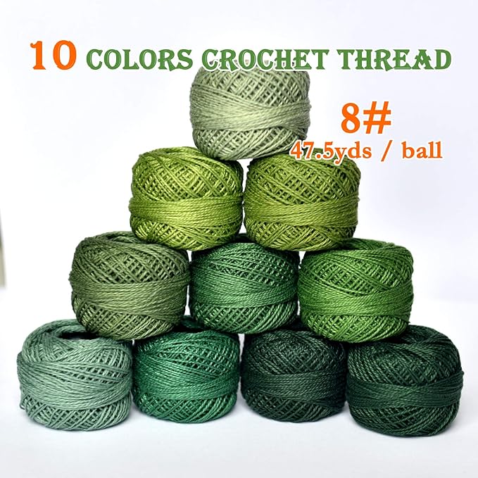 colored bird Crochet Thread 10 Balls Cardinal Size 8 for Crochet Hardanger Cross Stitch Needlepoint Hand Embroidery (Dark Green Series)