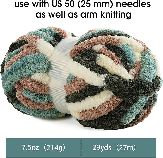 MABOZOO Tie Dye Chunky Yarn for Crocheting 8 Pack,Fluffy Jumbo Chenille Yarn,Soft Plush Yarn Bulky,Giant Thick Fuzzy Yarn for Hand Knitting or Arm Knitting,Green Multi (26 yds,8 oz Each Skein)
