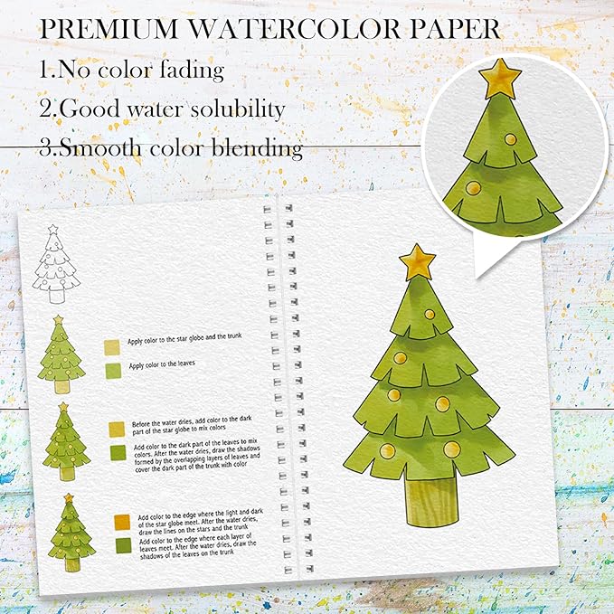 Watercolor Workbook, Watercolor Workbook Paint Book Beginner Friendly with 12 Patterns, Beginner-Friendly Watercolor Workbooks with 12 Paint Colors & Brush, Water Color Paint Set, Valentine's Day Gift