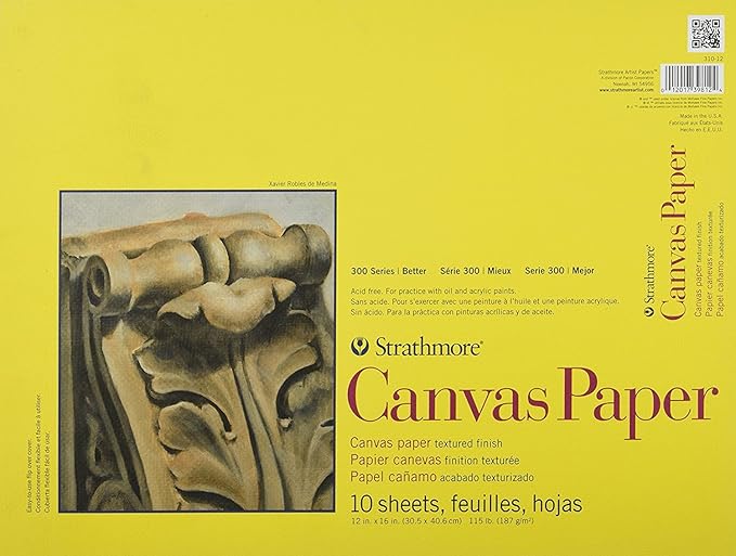 Strathmore 300 Series Canvas Paper Pad, Glue Bound, 12x16 inches, 10 Sheets (115lb/187g) - Artist Paper for Adults and Students - Acrylic and Oil Paints