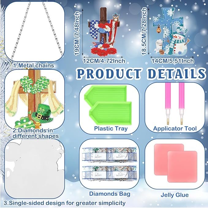 Cinnvoice 12 Pcs Seasonal Diamond Art Wreath Kits Holiday 5d DIY Diamond Art Hanging Signs Winter Spring Ornaments for Wall Door Decoration(Cross)
