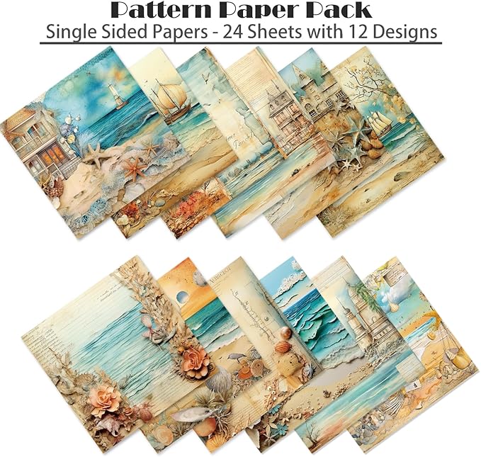 YASMEN Beach Pattern Scrapbook Paper Pad, 6x6 Single-Sided Cardstock Paper Pads for Card Making, Journals, Planner, DIY Envelopes, Greeting Cards, Decorative Art Craft -24 Sheets
