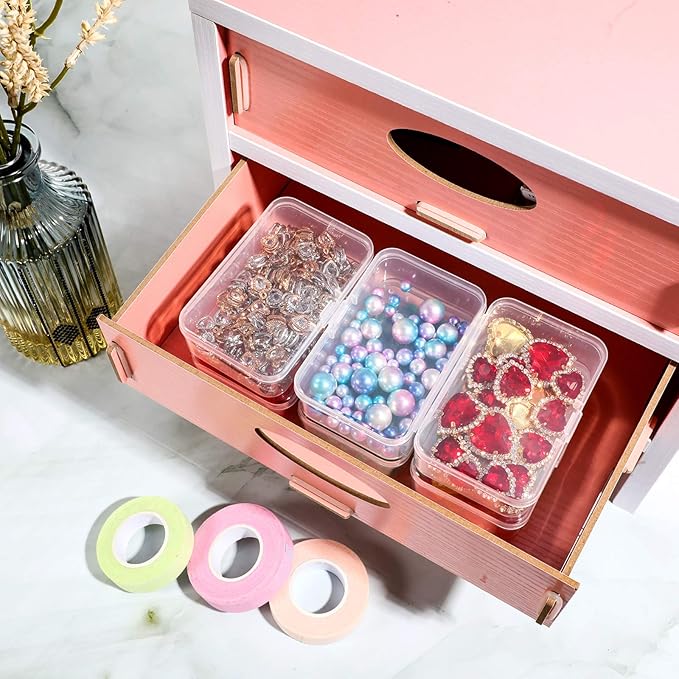 SATINIOR 12 PacK Clear Plastic Beads Storage Containers Box with Hinged Lid for Beads and More (1.7x1.7x0.79 Inch)