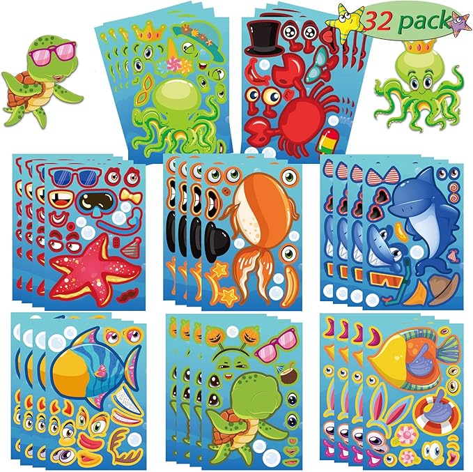 32 sheets make your own ocean animals stickers for kids classroom diy art craft teacher rewards summer party favor sticker for birthday gift children room ocean decorated