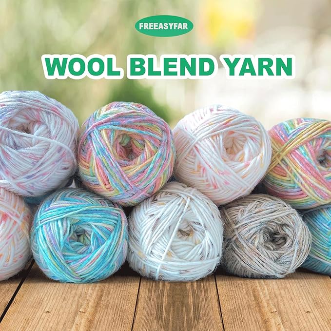 2 Pack Wool Blend Yarn, 2x3.5oz / 285yds, #3 DK, 20% Wool 80% Acrylic, Variegated, Single-Ply Soft Crochet & Knitting Wool Yarn for Sweaters, Scarves, Hats (Bluebell Dream)