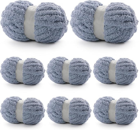 8 Pack Chunky Yarn for Hand Knitting - Chenille Yarn for Crocheting - 224 Yds Chunky Blanket Yarn Jumbo, Bulky Thick Fluffy for Knitting Blankets, Super Bulky Yarn 61.6 Oz (Blue Gray)
