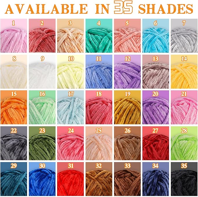 LUNARM Chenille Yarn for Crocheting Knitting, 3 Skein 263 Yard Thick Soft Chunky Fluffy Weaving Plush Yarn for Blankets Clothes Pattern Creations with Big Eye Needles (Royal Blue)