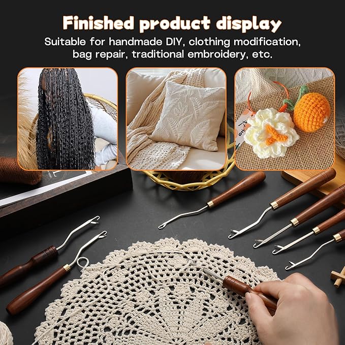 Giwrmu Latch Hook Tool, Wooden Bent Latch Hooks, Large Latch Hook Crochet Needle for Micro Braids, Hair Extension and Carpet Craft